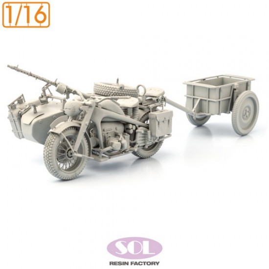 1/16 WWII German KS750 Motorcycle with Sidecar and Trailer