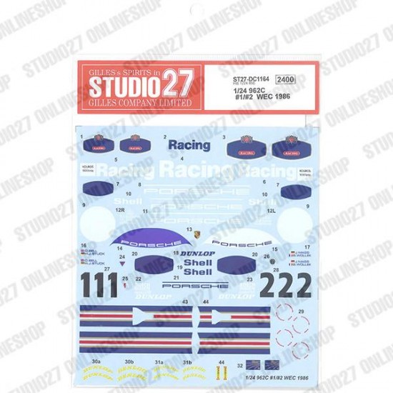 1/24 962C #1/#2 WEC 1986 Decal for Hasegawa kits