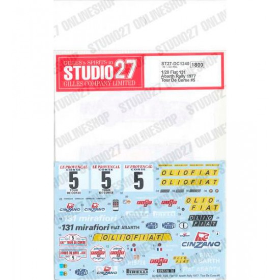 1/20 Fiat 131 Abarth Rally 1977 Tour De Corse #5 Decal for Tamiya kits ...