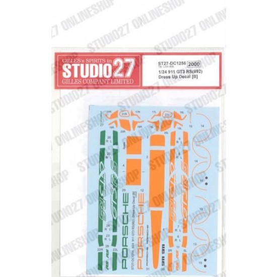 1/24 Porsche 911 GT3 RS (992) Dress Up Decal B for Tamiya kits