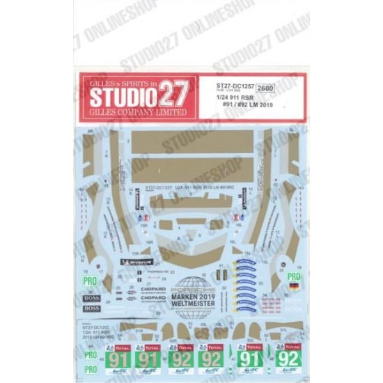 1/24 Porsche 911 RSR #91/#92 LM 2019 Decal for NuNu kits