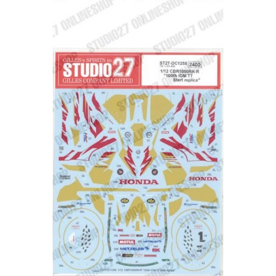 1/12 Honda CBR1000RR-R 100th IOM TT Start Replica Decals for Tamiya kits