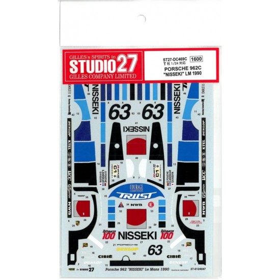 1/24 Porsche 962C "NISSEKI" #63 1990 LM (LeMans) Decals
