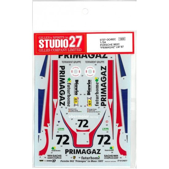 1/24 Porsche 962C "PRIMAGAZ" 1987 LM (LeMans) Decals