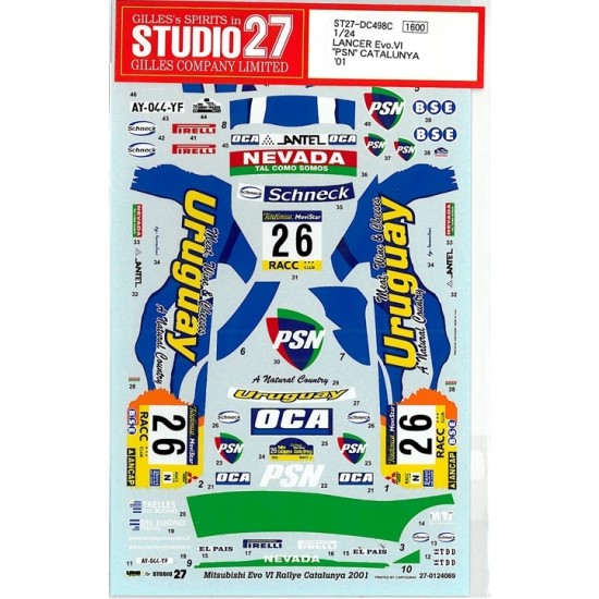 1/24 Mitsubishi Lancer Evolution VI WRC "PSN" 2001 Season Decals