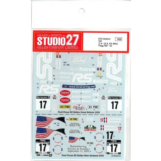 1/24 Ford Focus RS Flag/RS New Zealand and Great Britain #17 2001 Decals