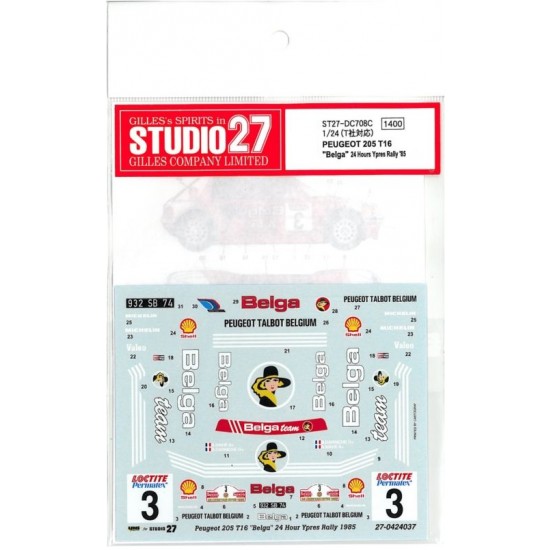 1/24 Peugeot 205 "Belga" 24H Ypres Rally 1985 Decals
