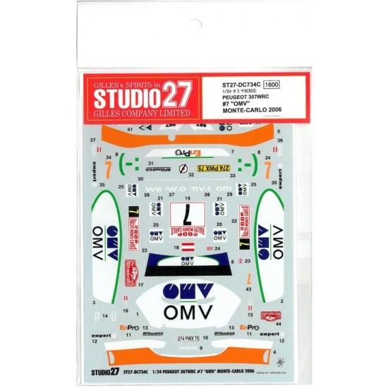 1/24 Peugeot 307WRC #7 "OMV" MONTE-CARLO 2006 Decals for Tamiya kit
