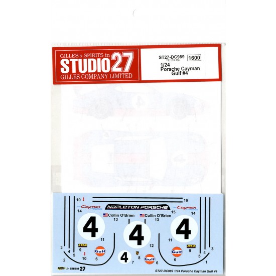 1/24 Porsche Cayman S "Gulf" #4 2013 Decals for Fujimi #12281 kit