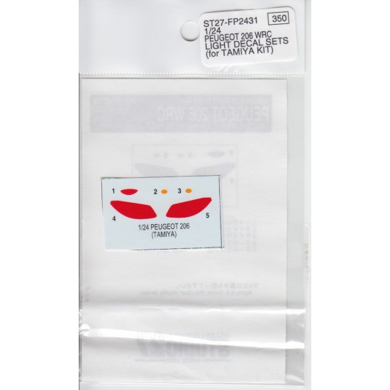 1/24 Peugeot 206 WRC Headlights & Rear Lights Lenses Decals for Tamiya kit