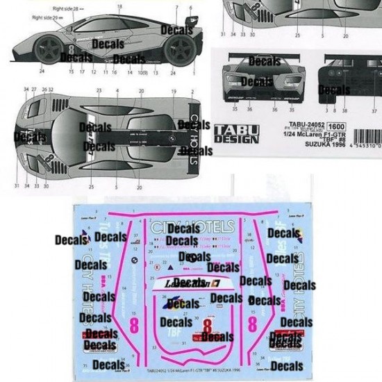 1/24 McLaren F1-GTR "TBF" #8 SUZUKA 1000km 1996 Decals for Fujimi kit #125732 