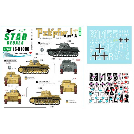 Decals for 1/16 PzKpfw I Ausf A DAK - Afrikakorps