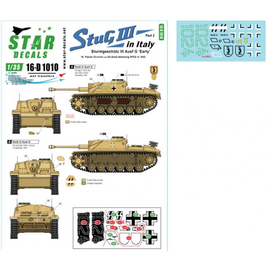 Decal for 1/16 StuG III, Italy # 2 - 16. Panzer Division & SS-StuG-Abteilung RFSS 1943