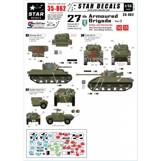 1/35 Decals for 27th Armoured Brigade #3 - Brigade HQ and East Riding Yeomanry