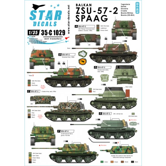 1/35 Decals for Balkan ZSU-57-2 SPAAG