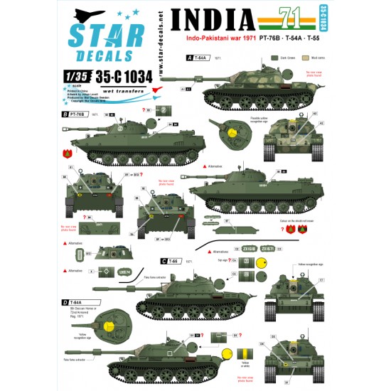 1/35 Decals for India 1971 - PT-76B/T-54A/T-55 in Indo-Pakistani War 1971