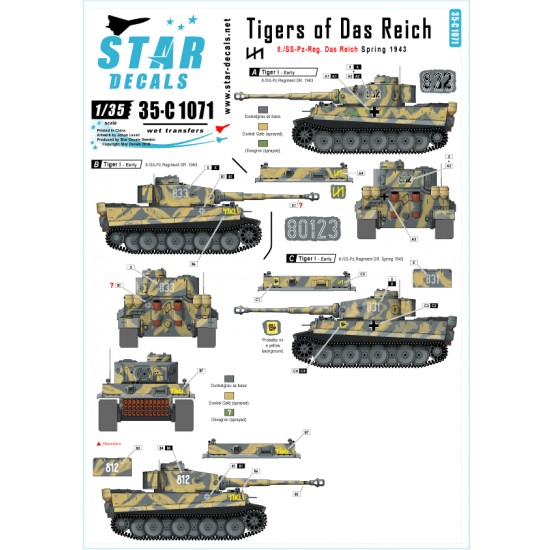 1/35 Decals for Tigers of Das Reich 8/SS-Pz-Regiment Das Reich Spring 1943 (TIKI)
