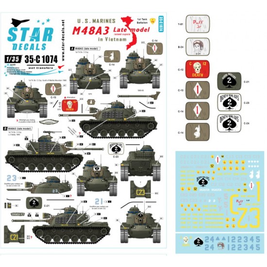 1/35 Decals for US Marines M48A3 Late (Raised Cupola) in Vietnam (1st Tank Battalion)