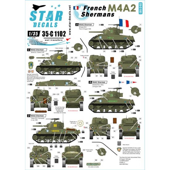 Decals for 1/35 French Shermans Vol.1 - M4A2 Sherman in Normandy & Paris 1944