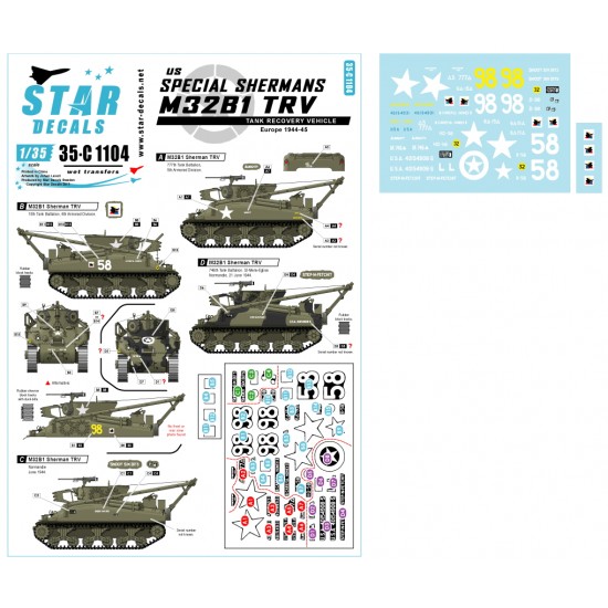 Decals for 1/35 US Special Shermans M32B1 TRV Tank Recovery Vehicle in Europe 1944-45