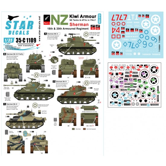 Decals for 1/35 New Zealand Kiwi Armour Vol.1 Shermans of 18/20th Armoured  Regiment