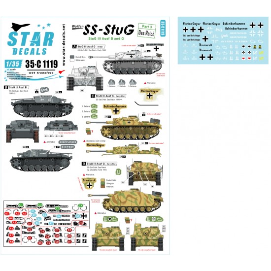 Decals for 1/35 SS StuG Part.3 Das Reich StuG III Ausf B/G
