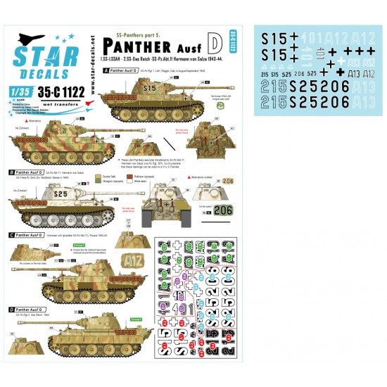 Decals for 1/35 SS Panthers Part.5 Ausf D in 1943-44