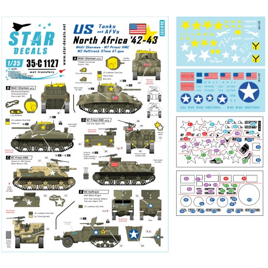 Decals for 1/35 US Tanks & AFVs in North Africa 1942-43 - M4A1,M7, M2