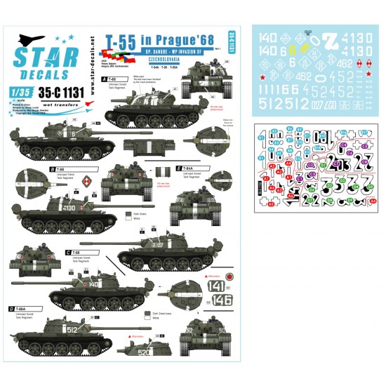Decals for 1/35 Operation Danube The WP Invasion of Czechoslovakia #1 T-55 in Prague '68