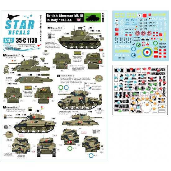 Decals for 1/35 British Sherman Mk III. 46 in Italy 1943-44