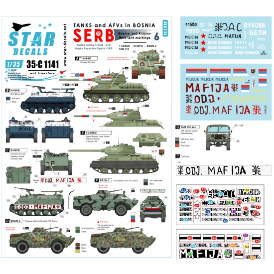 Decals for 1/35 Tanks & AFVs in Bosnia #6 - Serbian T-34/85M, BRDM-2, M60PB, TAM-110 Truck
