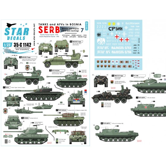 Decals for 1/35 Tanks & AFVs in Bosnia #7 - Serbian M84, M36B2, M18, PT-76B, BTR-50PK