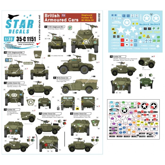 Decals for 1/35 British Armoured Cars - Staghound, Humber SC, White SC, NW Europe & Greece