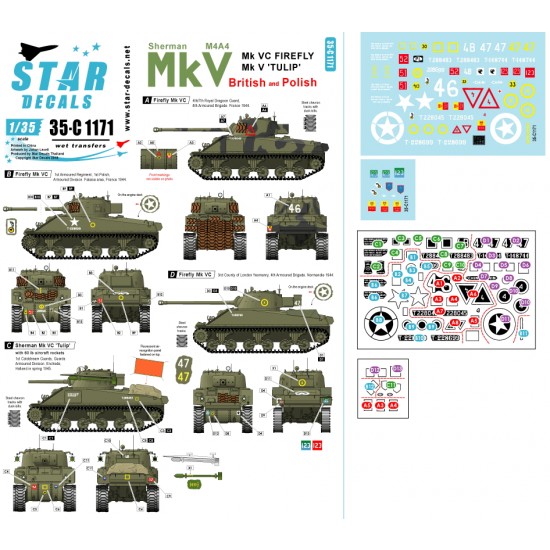Decals for 1/35 Sherman Mk V - British and Polish Tulip & Mk VC Firefly
