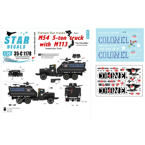 Decals for 1/35 Vietnam Gun Trucks #3 US M54 5-ton Truck with M113 "THE COLONEL" (blue)