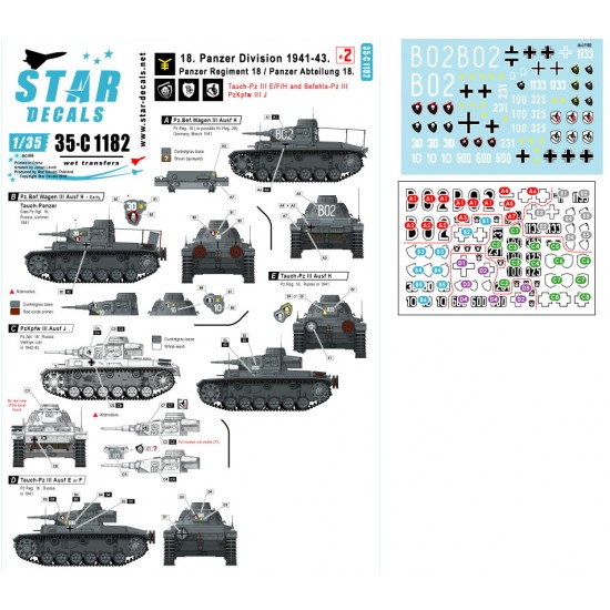 Decals for 1/35 18 Panzer Division #2 1941-43 Tauch-Pz III E, F, H, Befehls-Pz III H