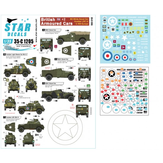 Decals for 1/35 British Armoured Cars #2. M3A1 White Scout & Humber LRC III in NW Europe