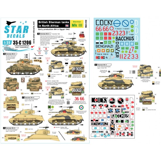 Decals for 1/35 Sherman Mk III. British in North Africa Early Production M4 in Egypt 1942