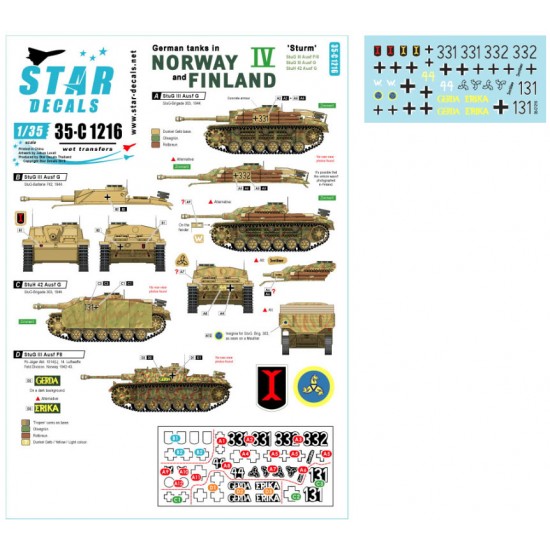 Decals for 1/35 German Tanks in Norway & Finland #IV: StuG III Ausf F/2, G, StuH 42 G