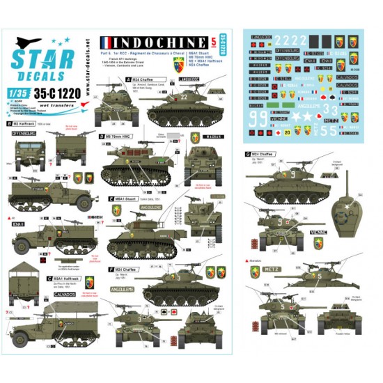 Decals for 1/35 Indochine #5: 1er Chasseurs M5A1 Stuart, M3A1 White SC, M8 HMC, M24 , M2