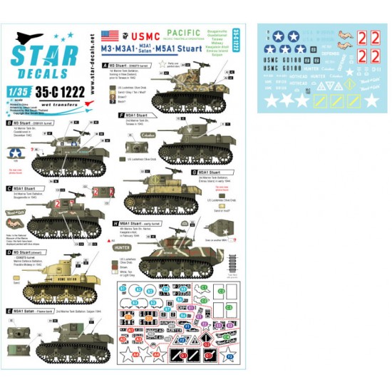 Decals for 1/35 USMC M3, M3A1 and M5A1 Stuart Pacific. Guadalcanal, Bougainville 