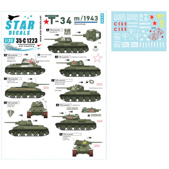 Decals for 1/35 Red Army T-34 m/1943 Mixed Turret Types