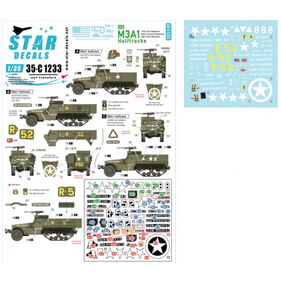 Decals for 1/35 US M3A1 Halftracks. 75th-D-Day-Special. Normandy and France in 1944