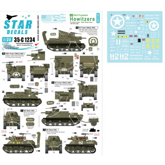 Decals for 1/35 US S.P. Howitzers. M7 Priest and M8 HMC. 75th-D-Day-Special
