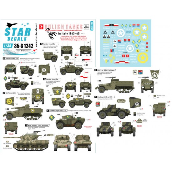 Decals for 1/35 Polish Tanks in Italy 1943-45 Vol.3. Mixed AFVs and Armoured Cars