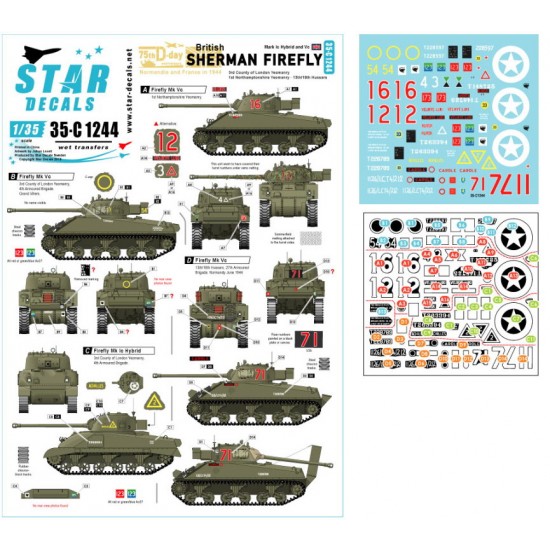 Decals for 1/35 British Sherman Firefly. 75th D-Day Special. Mk IC Hybrid and Mk VC.