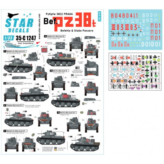 Decals for 1/35 PzKpfw 38(t) Praga. Befehls and Stabs Panzers. Eastern Front.