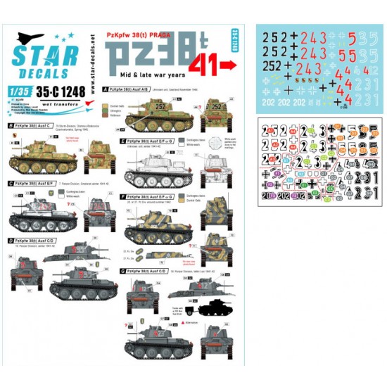 Decals for 1/35 PzKpfw 38(t) Praga. Mid & Late War. Eastern and Western Front 1941-44