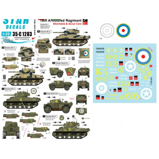 Decals for 1/35 Kiwi Armour Vol.3 - 19th Armoured Regiment in Italy Shermans & Scout Cars