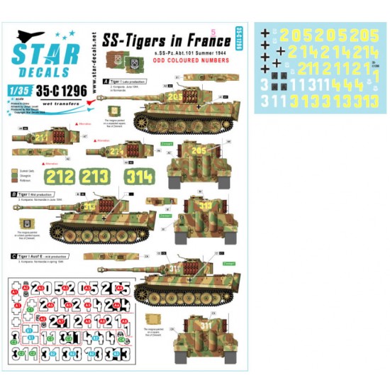 Decals for 1/35 SS-Tigers in France #5. Odd Coloured Turret Numbers s.SS-Pz.Abt. 101 1944